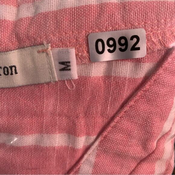 Yidarton Womens Cotton Flax Top Sz M Pink White Stripped Preppy Beachy Coastal - Picture 12 of 12